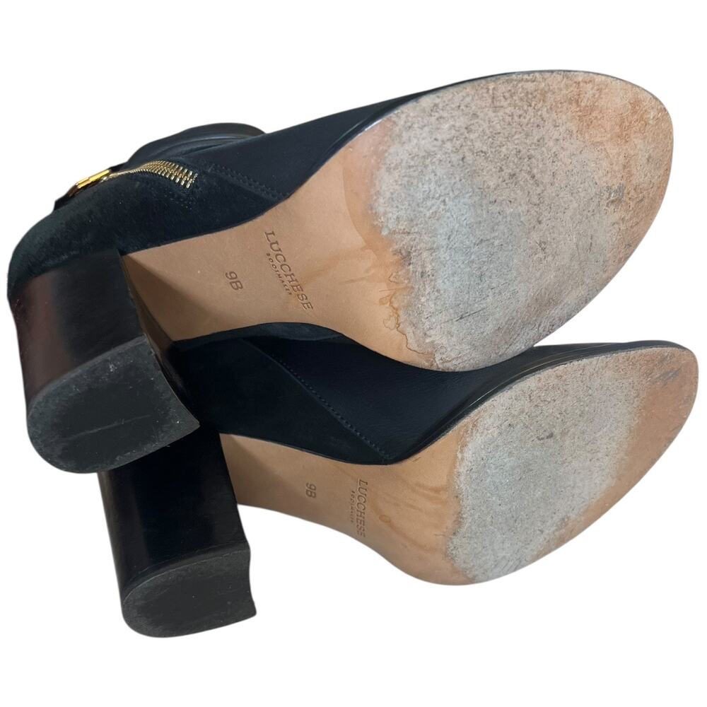 Lucchese Britta Bootie Black Leather Suede Ankle Boots Block Heel Women’s 9B - Picture 5 of 9